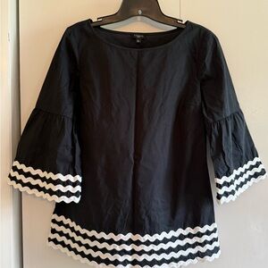 Talbots Black and White Ruffled Tunic with Bell Sleeves
